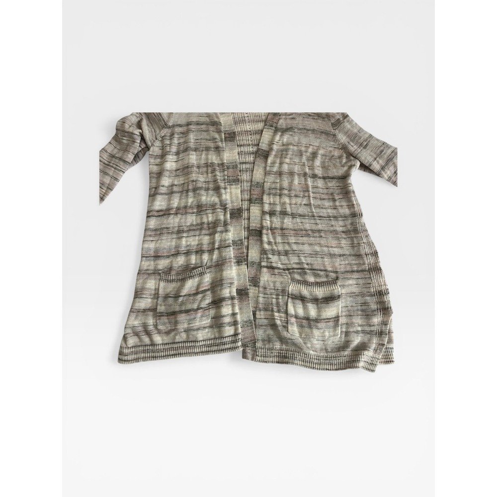 Maurices Womens Open Front Cardigan Beige Gray Striped Space Dye Knit Size 2‎ - Picture 9 of 9